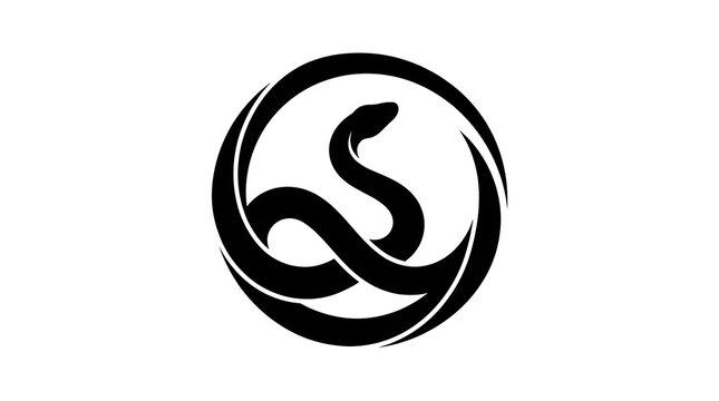 Black silhouette of a coiled snake forming a circle shape isolated on white. Great for reptile, wildlife, astrology, or medical symbol designs.