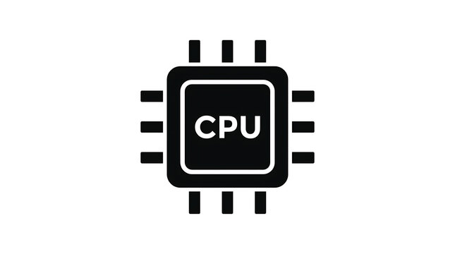 Black cpu processor icon isolated on transparent background for
