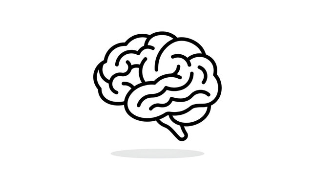 Minimalist human brain icon isolated on transparent background for