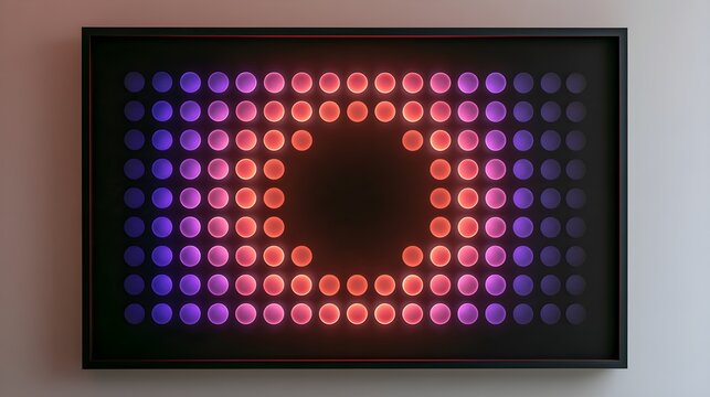 Glowing purple and red led light installation in frame