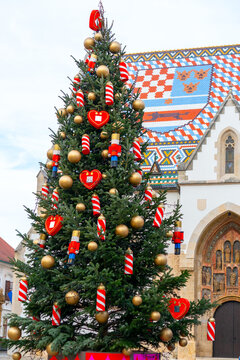 Christmas tree in front of St. Mark&rsquo;s Church in Zagreb, Croatia