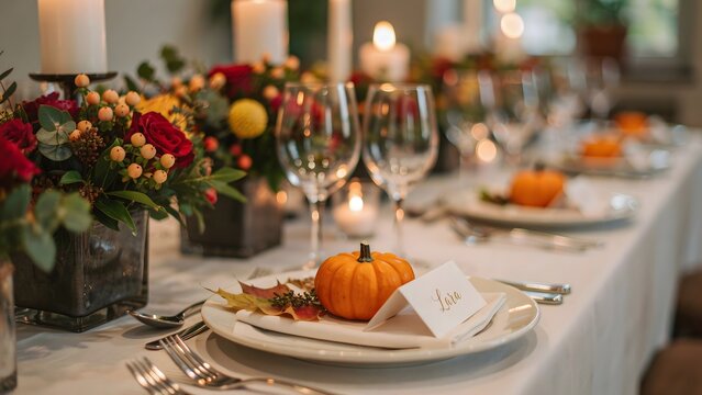Thanksgiving place setting with love note pumpkin autumn table decor