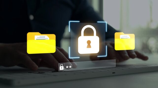 Secure file folder and document data protection system with password authentication. Digital document security system protecting confidential files, sensitive data and important information.	

