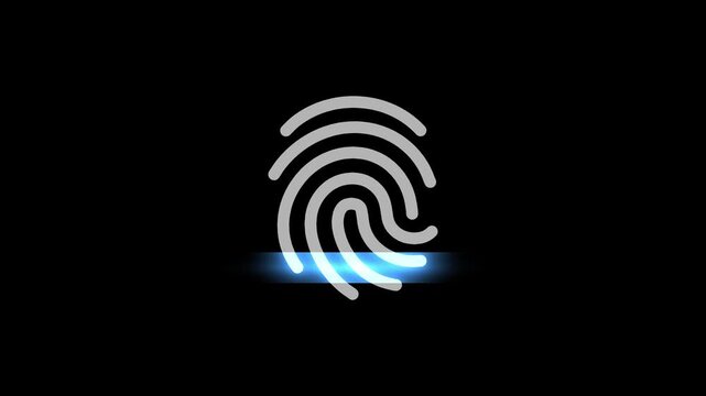 Fingerprint scan animation turning green after successful verification on black alpha channel background