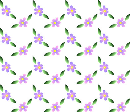Loose Watercolor Purple Flowers and Green Leaves Scattered Seamless Pattern
