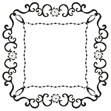 Hand Drawn Black Scrollwork Square Frame with Delicate Ornamental Corners
