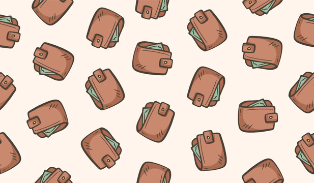Finance doodle background. Money pattern background. Cash money seamless pattern. Wallet hand drawn seamless pattern. Economy background.