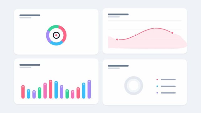 Dashboard UI panels with financial charts and analytics graphs