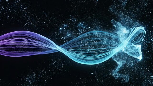 Energy Flowing Digital Wavy Stream with Glowing Particle Animation