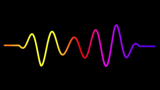 Stylish Retro Funk Element, Continuous Line Waving in a Seamless Loop, Vivid Rainbow Gradient On Solid Black Background