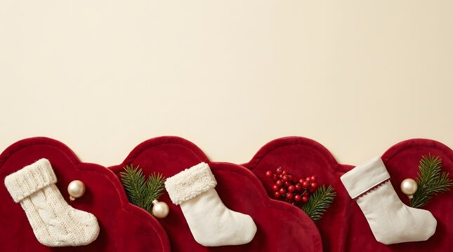 Festive christmas stockings hung with care ready for holiday gifts and cheer