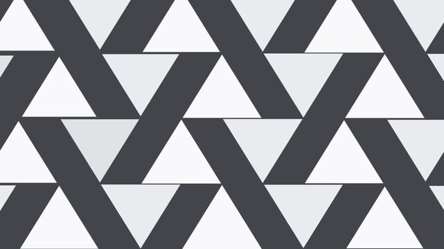 Abstract geometric pattern of interlocking grey and white triangles in a seamless loop render.