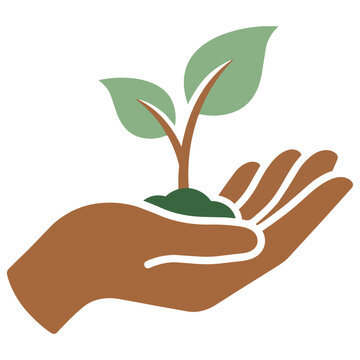 Minimalist Plant Sprout in Hand Vector Icon, Ecology and Agriculture Symbol, Green Growth and Nature Concept isolated PNG with Transparent Background
