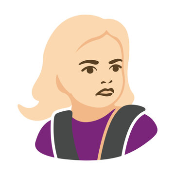 Cartoon of a blonde girl with a sly smirk