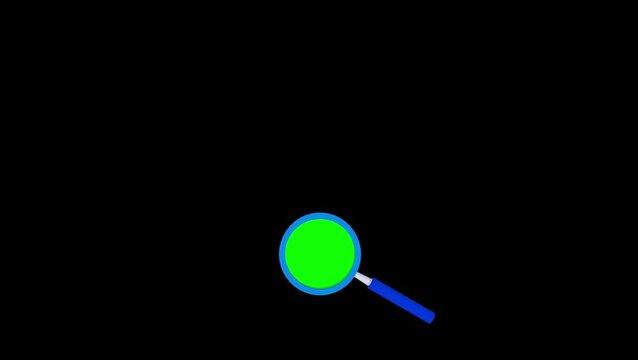 Animated magnifying glass icon with green screen moving on a black background