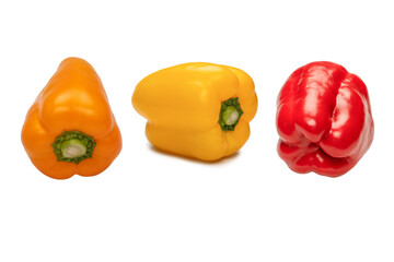 Orange bell pepper isolated on white background. Top view.  Copy space. © Nikolay
