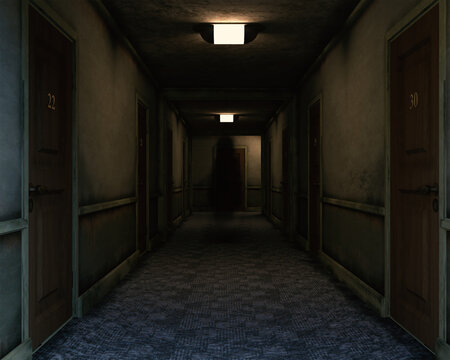 A Shadow Person entity in a creepy dingy corridor
