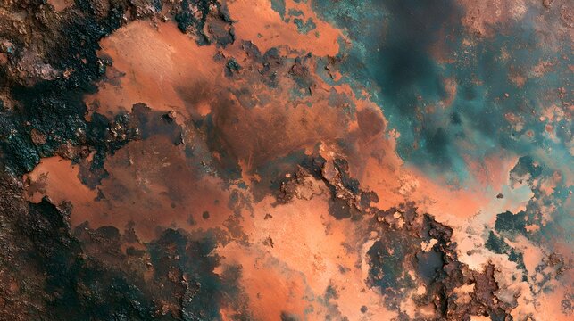 Oxidized copper surface with coral