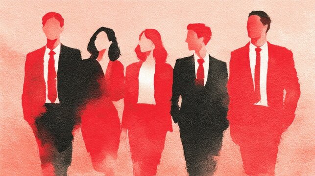 HR management team silhouettes in watercolor illustration style