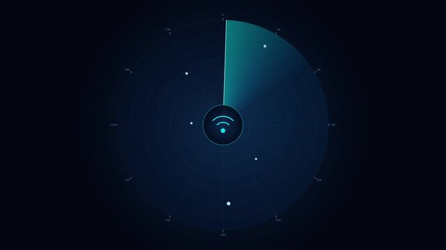  Static shot of futuristic radar screen with rotating scanner and wifi icon
