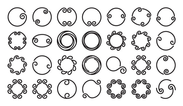 Decorative circular frame elements with swirl patterns for creative design