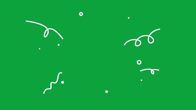 White hand drawn scribbles and circles swaying and pulsing on green background. Seamless loop for festive, holiday, and social media overlay content.