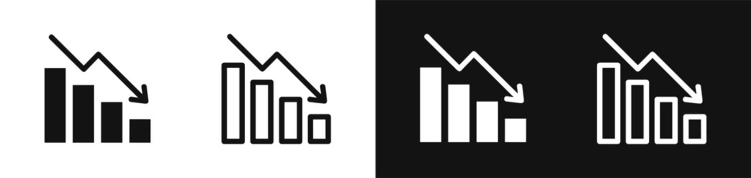 Falling graph icon with arrow, indicating a downward trend or financial loss.