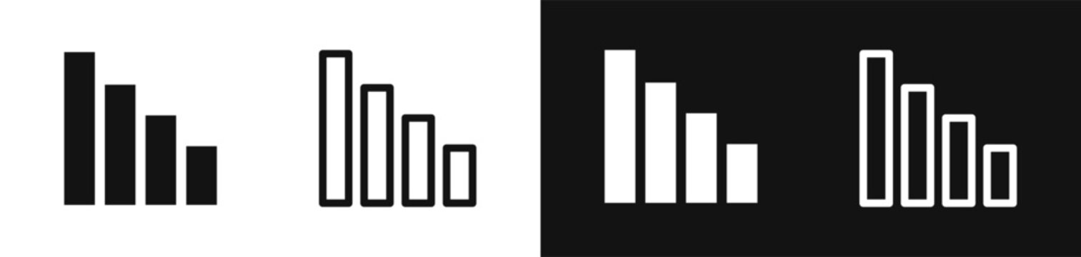 Declining bar graph icon, symbolizing financial downturn, loss, or negative growth.