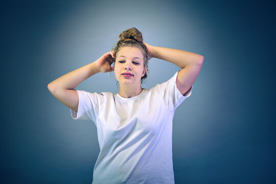 Studio portrait of a girl in casual clothing