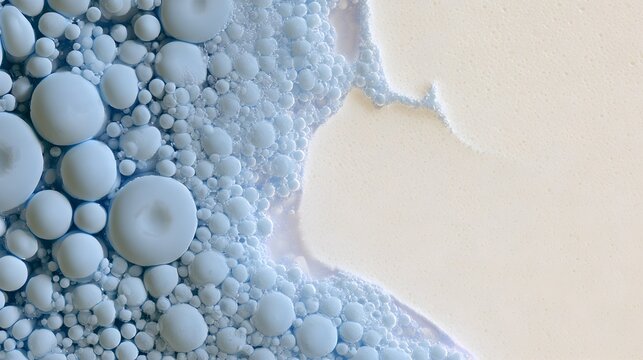 Clusters of pale blue bubbles on cream surface
