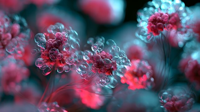 Clusters of tiny translucent forms resembling pollen under microscope