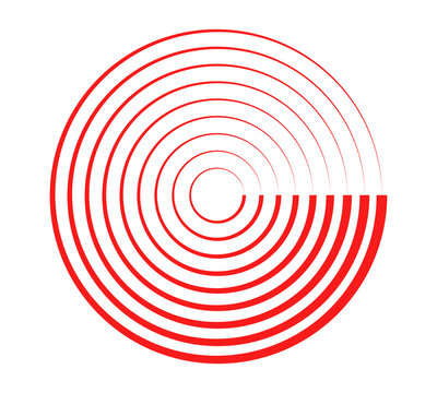 Abstract Red Concentric Circles Design with Variable Line Thickness on Transparent Background