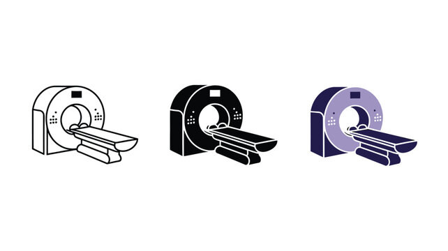 Set of medical ct scan machine icons in various flat graphic styles