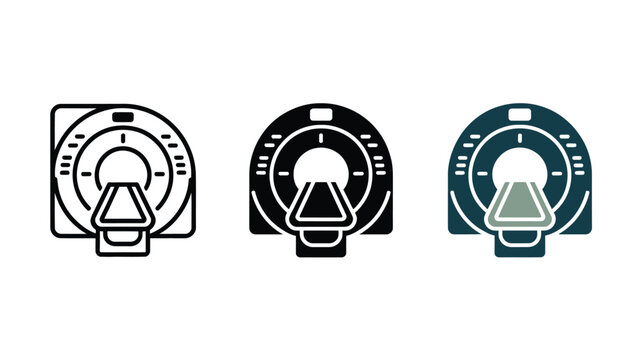 Set of medical mri scan machine icons representing diagnostic healthcare technology equipment
