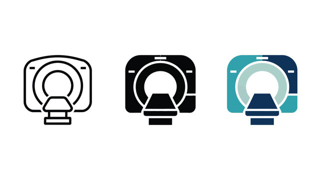 Set of medical ct scanner icons in line solid and flat colored design styles for clinical diagnostic visualization