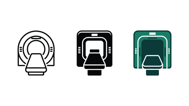 Set of medical mri scan machine icons in various flat graphic styles for healthcare diagnostics