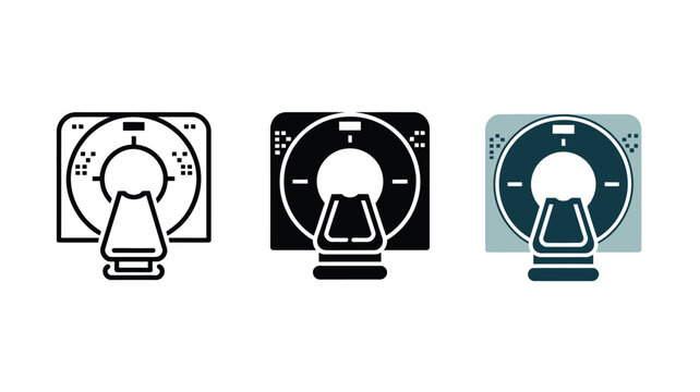 Set of medical ct scanner icons in line solid and bicolor styles