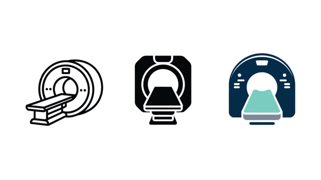 Set of medical mri scan machine icons with flat and outline design styles