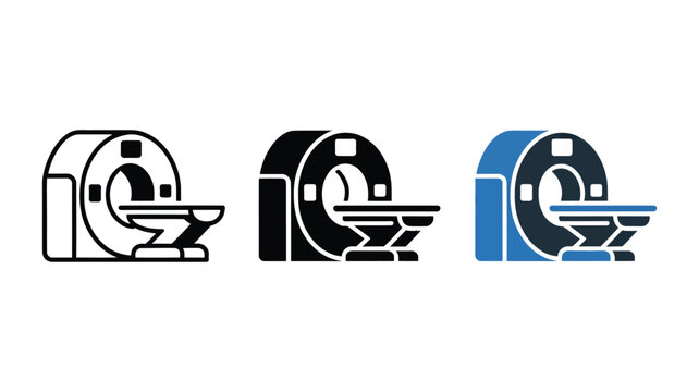 Set of mri scanner icons with outline solid and colored medical equipment vector illustrations