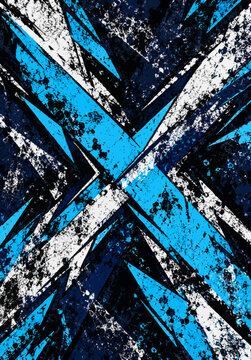 Blue and white grunge cross pattern on black background