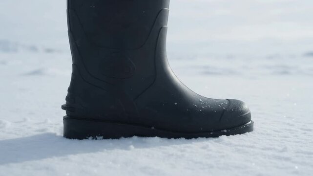 Single boot footprint appearing in fresh white snow during winter