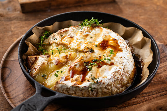 Baked Brie Cheese in a Skillet with Fresh Thyme