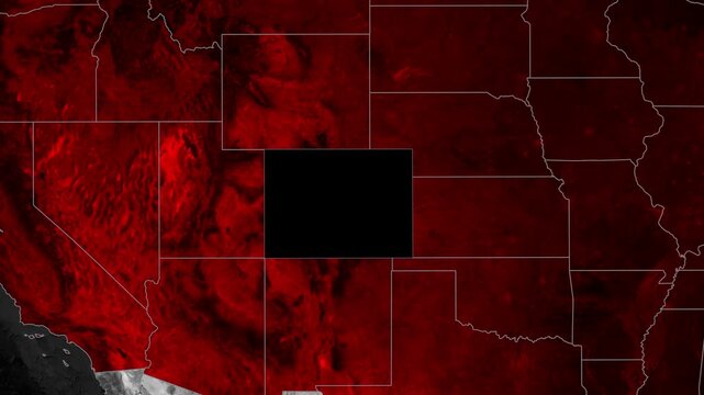 Colorado Map Outline Animation Showing Regional Borders and Fiery Red Highlights on a Cinematic Dark Background