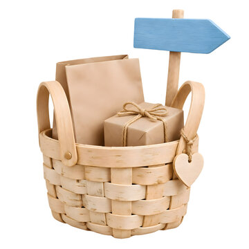 Woven Gift Basket with Directional Sign 3D Render