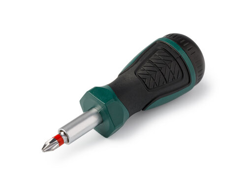 Stubby phillips screwdriver with ergonomic grip isolated on white