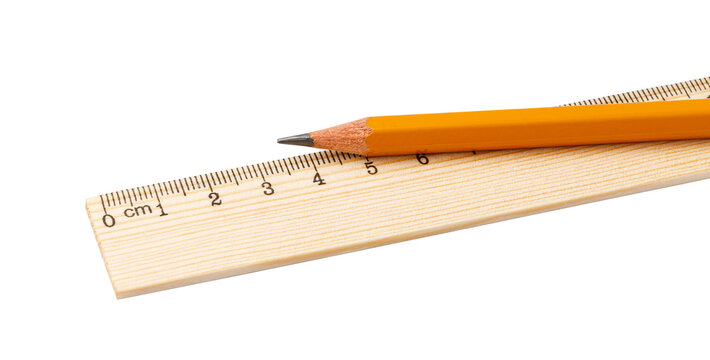 Wooden ruler and pencil for measuring centimeters