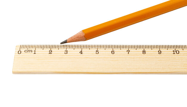 Pencil and wooden ruler for metric measurement