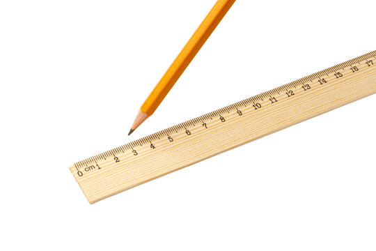 Pencil and wooden centimeter ruler for precise measurement
