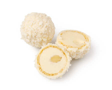 Coconut truffles with almond centers and shredded coconut coating