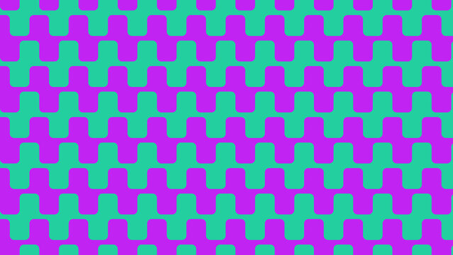 Abstract geometric pattern featuring repeated interlocking purple and green